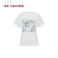 เสื้อยืดแขนสั้นผ้าไผ่ทรงไหล่ EP YAYING ฤดูร้อน 2025 เสื้อผ้าทำงานสไตล์ลำลองสำหรับผู้หญิง ทรงตรง ปกติ