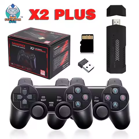 New X2 Plus Game Stick 4K HD Video Game Console 2.4G Double Wireless Controller Game Stick For N64/P