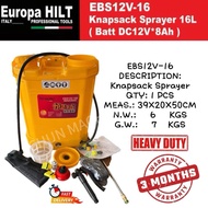 [ EUROPA HILT ] BATTERY KNAPSACK SPRAYER (EBS12V-16) 16L, DC12V 8.0ah Battery Pressure Sprayer
