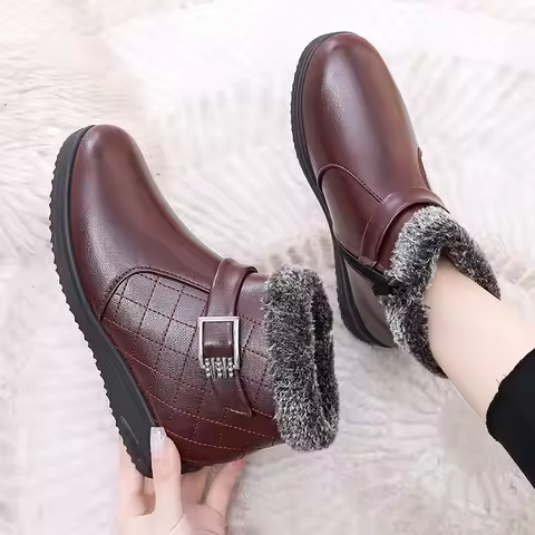 black flats winter boots for women orthopedic ankle boot waterproof leather shoes woman warm wedge b
