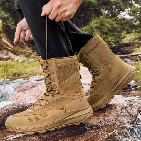 Men's Military Combat Boots Outdoor Non Slip Hiking Boot Field Training Boots Lace Up High-top Platf