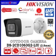 HIKVISION DS-2CD1063G2-LIU 6MP POE COLORVU + MIC AUDIO Smart Hybrid Light 6MP 2048P IP Bullet Outdoo