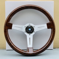 【Microsys】 14 Inch JDM Racing Sport Steering Wheel Imitation Wood Retro Style Classic Wood For Cars