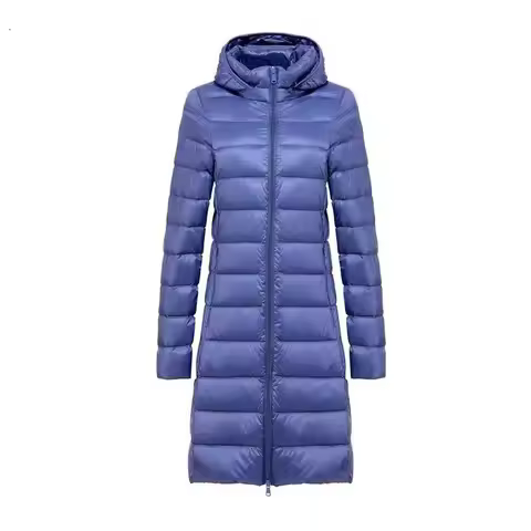Women's Ultra Light Down Jacket Long Style White Duck Female Lady Slim Fit Down Detachable Hooded Po