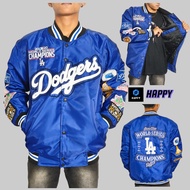 HAPPY Bomber Varsity Jacket Unisex Adult Full Embroidery Dodgers Black Seven Time World Series
