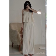 [Casual Suit] 2025 Summer French Simple Square Neck Plain Color Camisole+High Waist Versatile Wide-L
