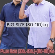 PLUS SIZE (3XL-5XL) MEN'S PREMIUM QUALITY OXFORD COTTON SOLID COLOUR PLAIN SHORT SLEEVE KEMEJA