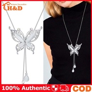 Butterfly Pendant Long Necklace Made Of Opal Stone Women's Jewelry