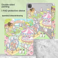 TPU case with pen holder, suitable for iPad air4/10.9 inches/pro 11 2021/mini 5/2019/air 3 10.5/air 2/2018 9.7 6th/iPad 9 10.2 2021/Mini6/pro 12.9 double-sided cartoon bunny TPU iP