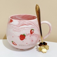 AT/🪁Cute Strawberry Cup Cartoon Ceramic Cup Girl Student Dormitory Mug Breakfast Cup Coffee Cup with Spoon Water Cup CEO