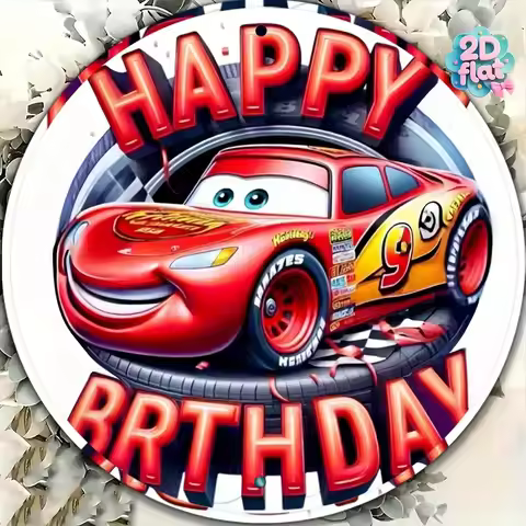2D Flat, 1pc Lightning McQueen Birthday Decoration - Lightning McQueen Racing Car with Lightning McQ