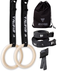 PULLUP & DIP Premium Gymnastic Rings, Wooden Gym Rings for Calisthenics - Wide Straps with Length Ma