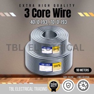 🔥READY STOCK🔥3 Core Flexible 40/0.193 &amp; 70/0.193 Cable Wire Wayar Kabel 3 Core