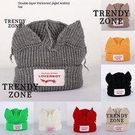 TRENDYZONE Loverboy Cat Ear Knit Hat, Hooded Cap Double-layer Pig Ear Woolen Hat, Fashion Niche Desi