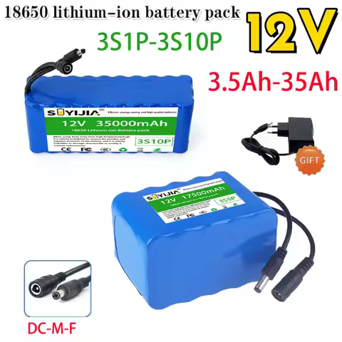 12V 3.5Ah-35Ah 3S5P 18650 Li-ion Battery Pack Built-in BMS + Free Charger Deep Cycle Replace Lead Ac
