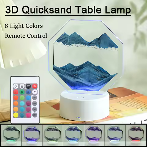 LED Moving Sand Art Table Lamp with 8 Color USB Quicksand Night Light 3D Sandscape Hourglass Bedside
