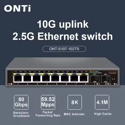 ONTi 2.5Gb Unmanaged Ethernet Switch 8 Port 2.5GBASE-T Network Switch with 10G SFP+ Port Plug and Pl
