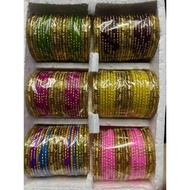 Magic Movements Fancy Glass Bangles with Designs | Five Colors & One Mixed Color | Sizes 2-4, 2-6, 2