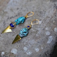 雙魚生日禮推薦||藍沙嶼||土耳其石/青金石/黃銅不對稱垂墜耳環