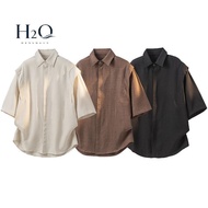 H H2O 丨 Original Design Shirt Men Texture Shirt Korean Version Deconstruction Stitching Profile Shor