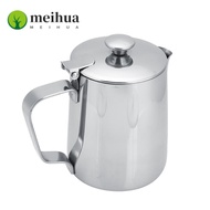 MEIHUAA Milk Frothing Pitcher, Silver With Lid Coffee Frothing Pitcher, Latte Coffee Art Stainless S