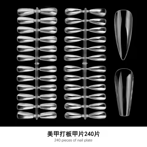 240PCS Nail Display Tips, Clear Fake Acrylic Nail Tips for Practice Foldable Flat-Back Pointed False