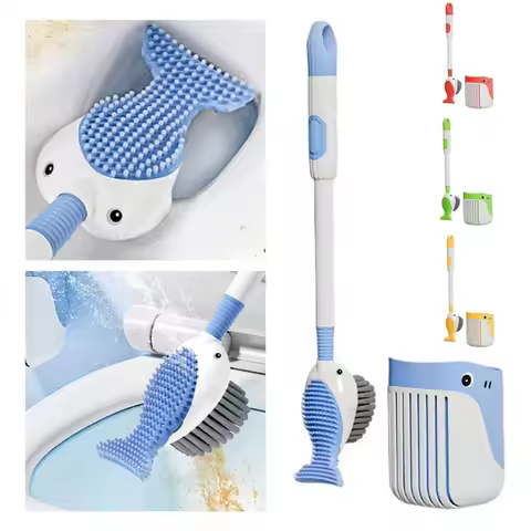 Squirt Whale Toilet Brush 360-Degree Cleaning Brush with Silicone Head Hanging Hole Design Wall-moun
