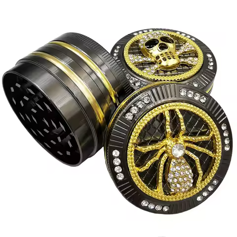 Spider Diamond 4-Layers Tobacco Herb Grinder Herb Metal Golden Black 52mm Zinc Alloy Herb Smoke Crus