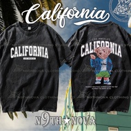 24h Shipping N9THNOVA Retro California Pure Cotton Washed Bear T-Shirt 2