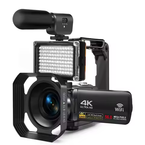 4K Digital Camera with Windproof Microphone and Fill Light to Record 4K 30 Frames of Video Vlogging