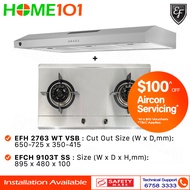 EF Slimline Hood 90cm EFCH 9103T SS &amp; Built-In Hob 2 Burners EFH 2763 WT VSB