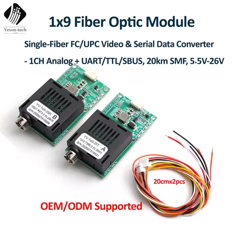 Single Fiber Video Fiber Converter & Serial Data Converter 1 Channel UART &TTL&SBUS to Optic Control