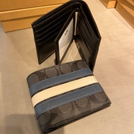Authentic Coach Men Wallet in Signature Canvas with Varsity Stripes