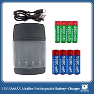 1.5V AA 9800mAh And AAA 8800mAh Alkaline Rechargeable Battery，With USB Battery Charger