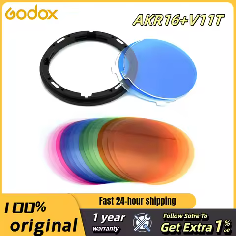 Godox AK-R16 Magnetic Mount Diffuser Plate with V-11C / V-11T Color Effect Gel Set for Godox V1 100 