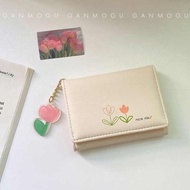 Tulip small wallet ins simple retro women's small and delicate simple simple student simple coin wallet wallet bag