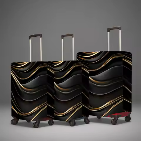 Durable polyester suitcase case case, black and gold abstract design, reusable airport and outing tr