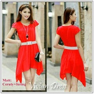 Oscar FS - VIVIAN TOP DRESS - RED CERUTY FURING LAYER BEST QUALITY
