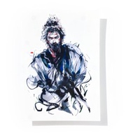 手繪日本武士道刺青水彩水墨人像插畫紋身貼紙夏天男士日系裝飾物