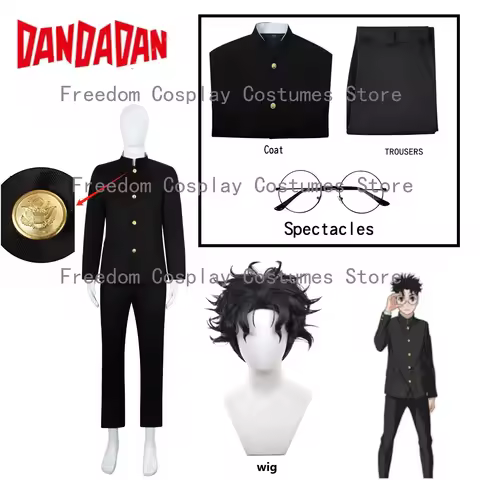 Ken Takakura Cosplay Costume Wig Anime Dandadan Okarun School Uniform Glasses Black Jacket Pants Gak