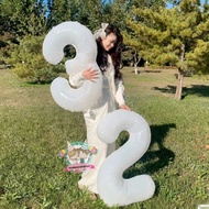 WINDBLOWN WHITE NUMBER Balloon 80cm / FOIL WHITE NUMBER BIG SIZE RETRO TREND