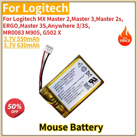 High Quality Mouse Battery 3.7V 550mAh 630mAh for Logitech MX Master 2 3 2s 3S Anywhere 3/3S MR0083 