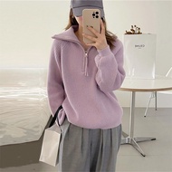 HIGH NECK ZIPPER HAT KOREAN CARDIGAN SWEATHER KOREAN SWEATER WOMEN PREMIUM KNIT MATERIAL