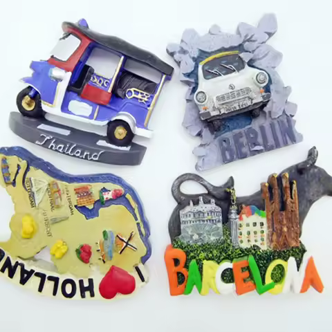 Cartoon Tourist Fridge Magnet Souvenir Thailand Samlor CASA MILa In Barcelona Holland Map Berlin Wal