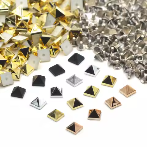 KALASO 100Sets 6mm Silver Black Rosegold Gold Plated ABS Pyramid Square Punk Studs Rivets Spikes for