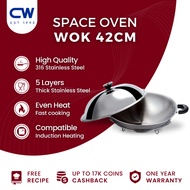 Cadware Pioneer 42cm Space Wok with Stainless Steel Cover | Premium 316 Stainless Steel Wok | S/S Fr