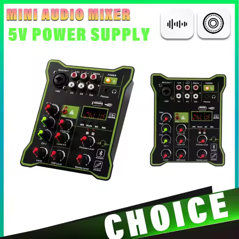 Mini Mixing Console Podcast 4 Channels Sound Card Audio Mixer Individual 48V Bluetooth USB PC Play R