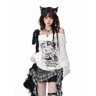 Sweet Shoulder Bared Long Sleeve Womens Cover up Kellykitty Kitty Cat Night Style Polyester Fiber Sl
