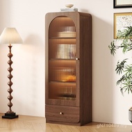 Glass Household Dining Side Standing Cabinet Bookcase Wine Cabinet Cream TV Living Room Display Side