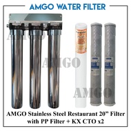 AMGO Stainless Steel 20" Water Filter Housing , 3 Stage [With PP Fiber & KX CTO]